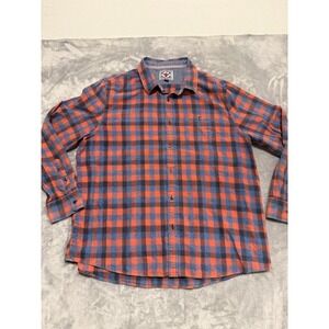 Flag & Anthem Desert Son Button Down Mens XXL Orange Blue Plaid Flannel Shirt